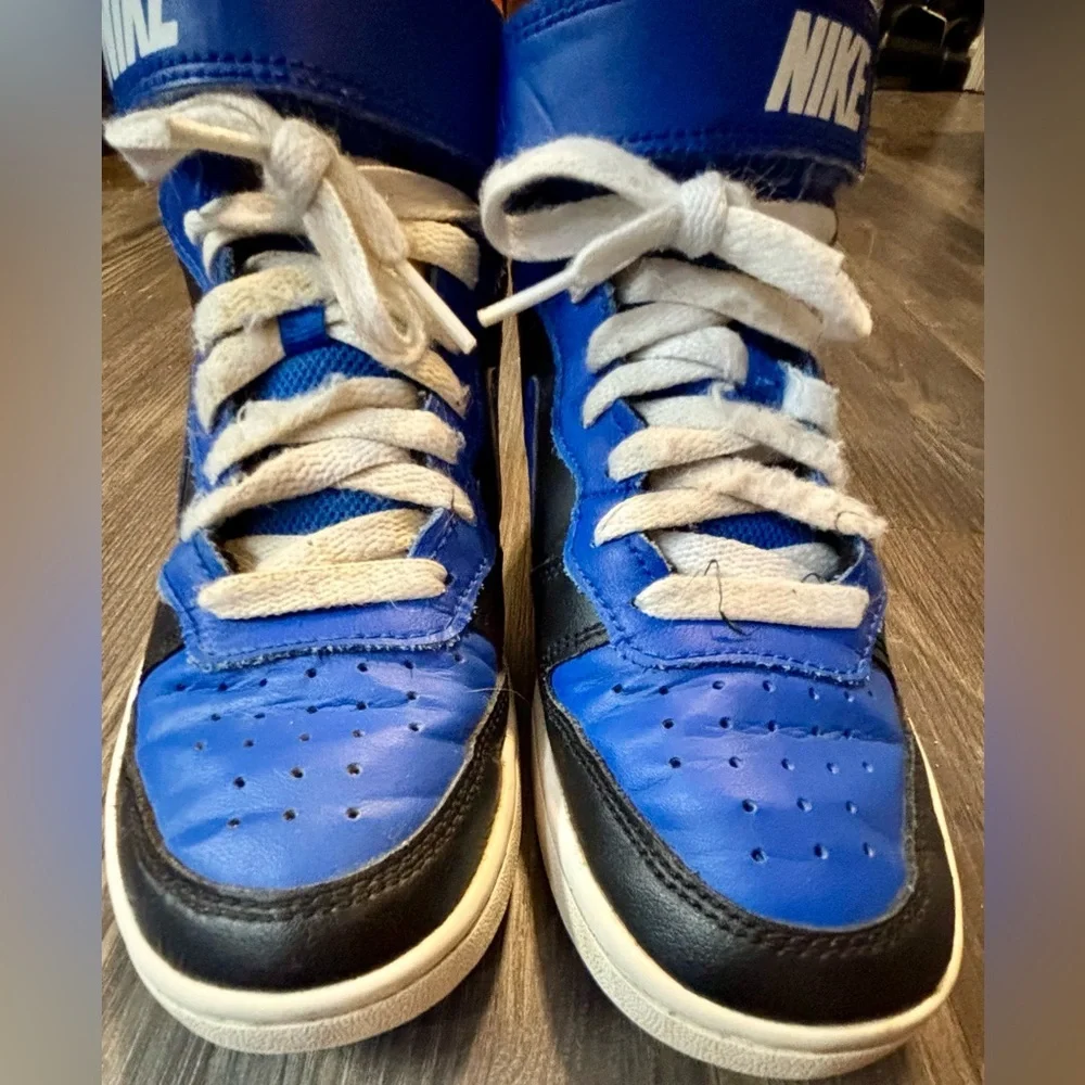 Nike Court Borough 2 Mid Black Game Royal Big Kids Size 4.5Y‎ Shoe